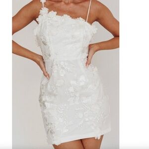 Floral Embroidery Mini Dress White